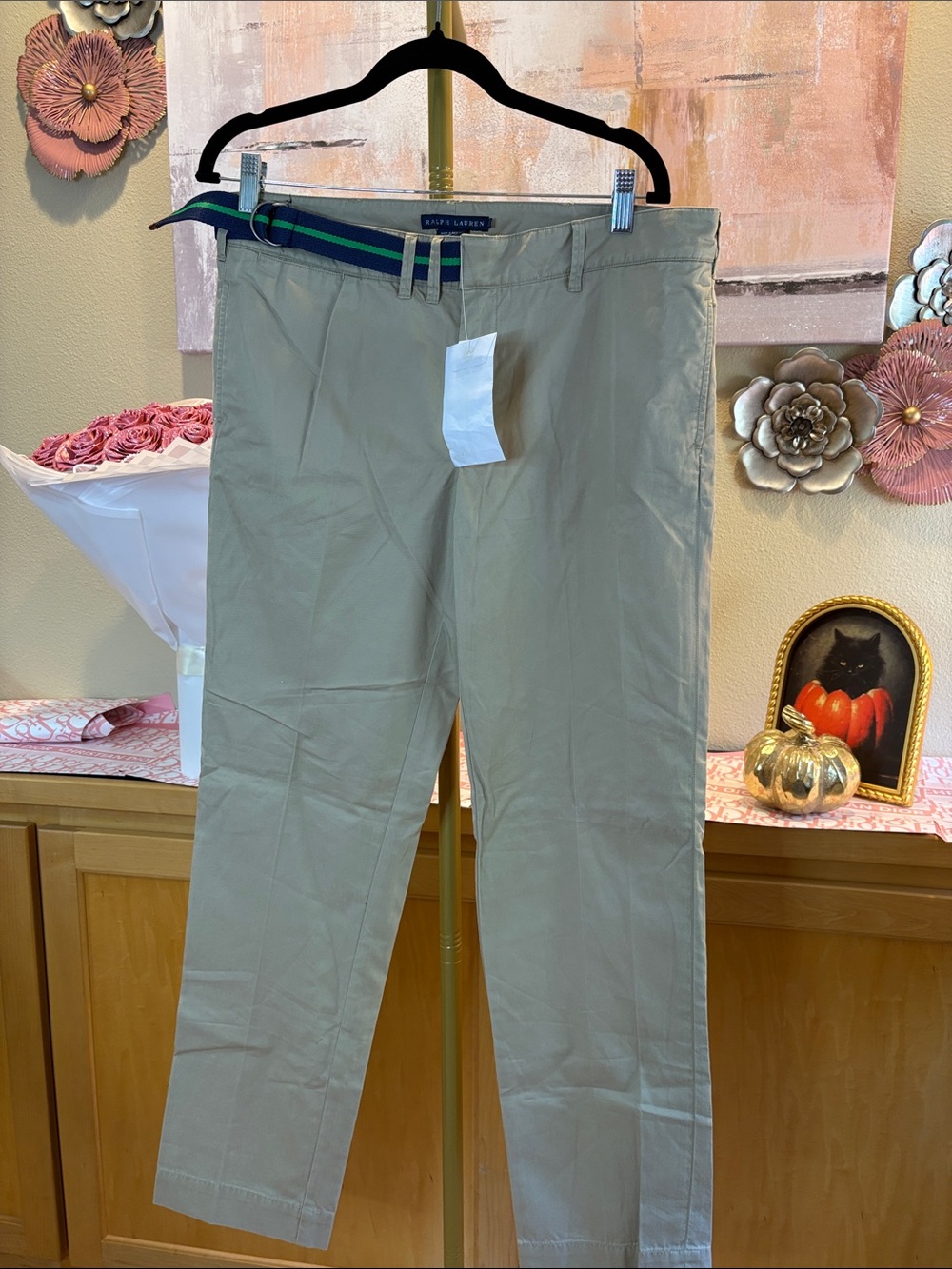 Polo by Ralph Lauren Men's Chinos in Light Khaki with Striped Belt